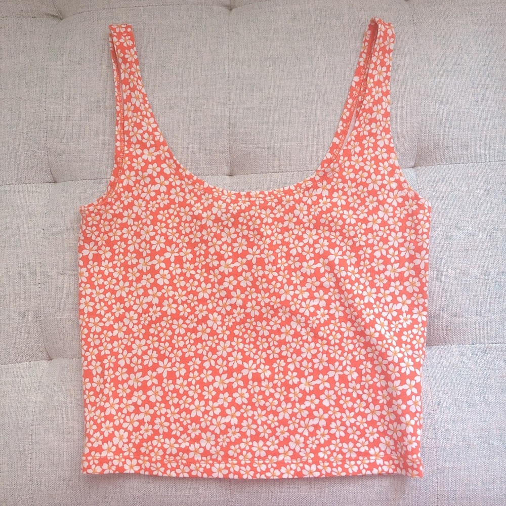 Forever 21 orange flower floral tank top US S - Picture 1 of 5